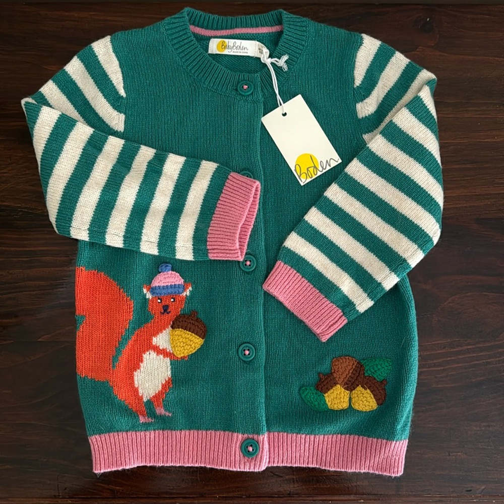 NWT Baby Boden 18-24 Squirrel Acorn Sweater